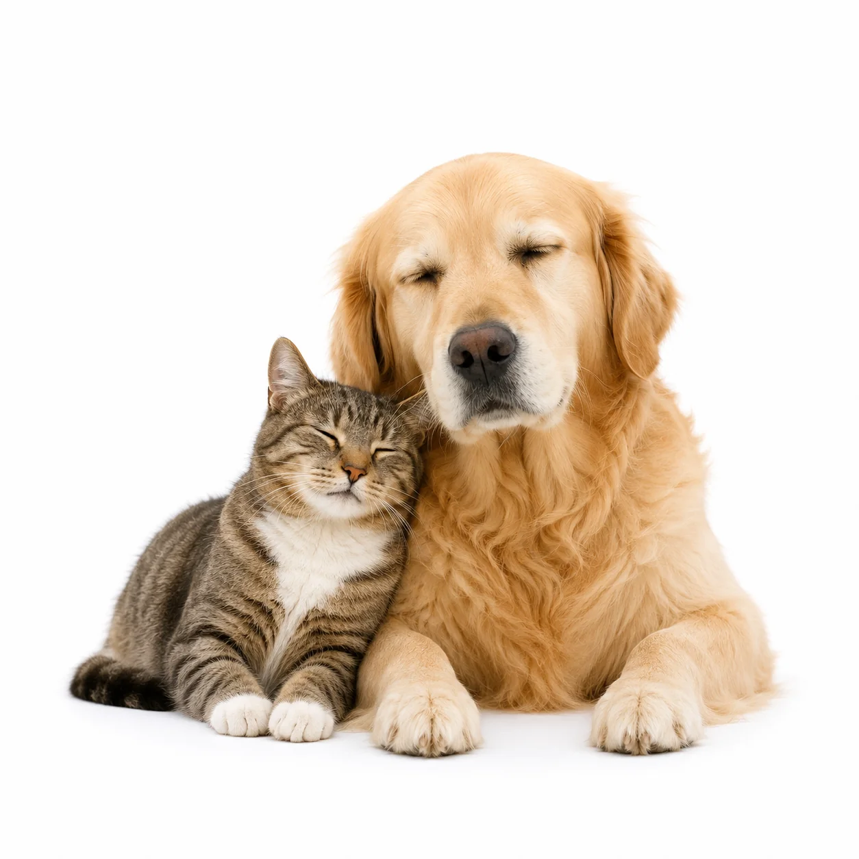 A dog and a cat resting together